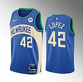 Men's Milwaukee Bucks #42 Robin Lopez Blue 2023-24 City Edition Stitched Basketball Jersey Dzhi,baseball caps,new era cap wholesale,wholesale hats